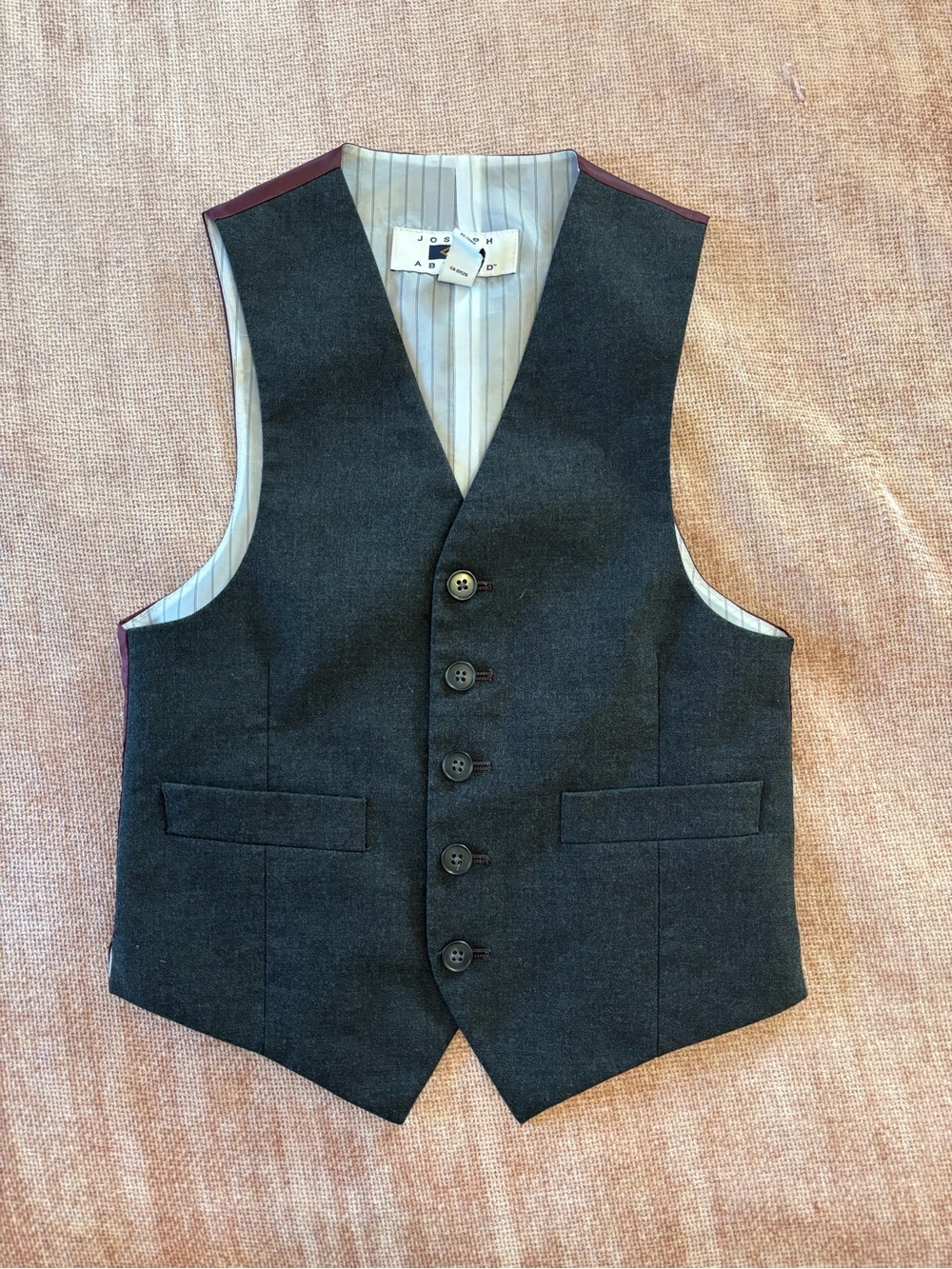 Joseph Abboud Boys Charcoal Gray Vest with Burgundy Back Panel Size 8